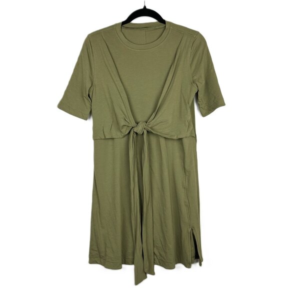 Lululemon Cotton Wrap Front T-Shirt Dress Olive Green Size 6 - Picture 2 of 8